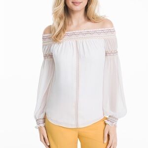WHBM Off The Shoulder Embroidered Boho Blouse NWT Size Large